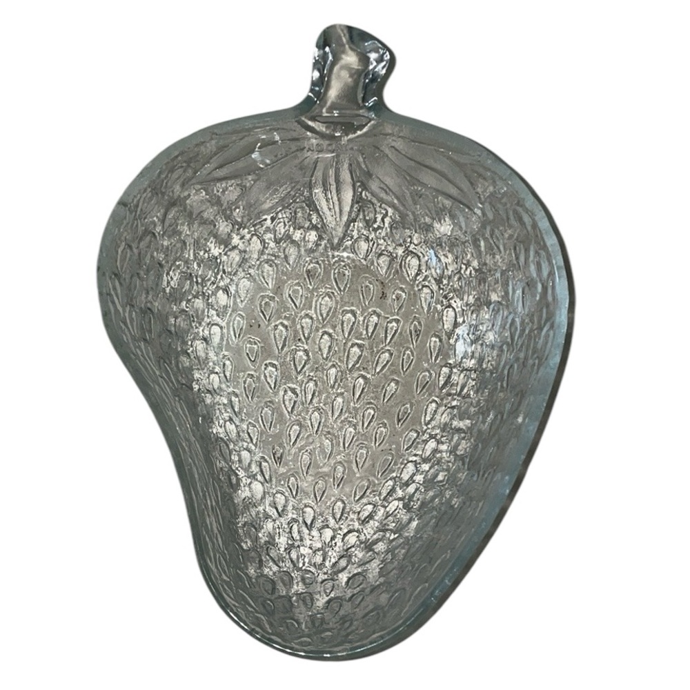 Vintage Strawberry Shape and Textured Clear Glass Dip Condiment or Serving Bowl
